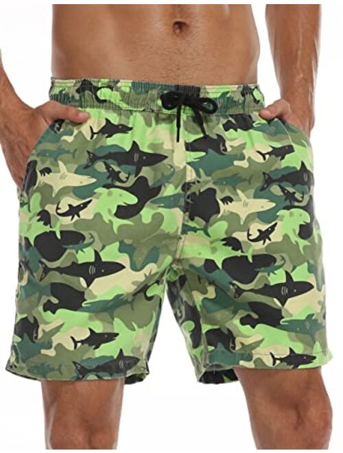 Nonwe Mens Swim Board Shorts Retro Washed Quick Dry Lightweight Beach Shorts