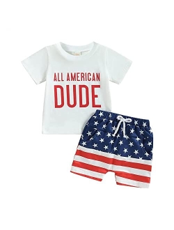 Sprifallbaby 4th of July Infant Baby Boy Outfit Short Sleeve Letter Tops Toddler Boys Independence Day Party Shorts Set