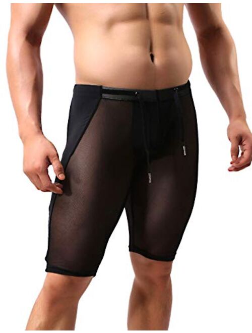 MIZOK Men's Fitness Mesh Shorts Yoga Capris See Through Jammer Swimsuit Beachwear