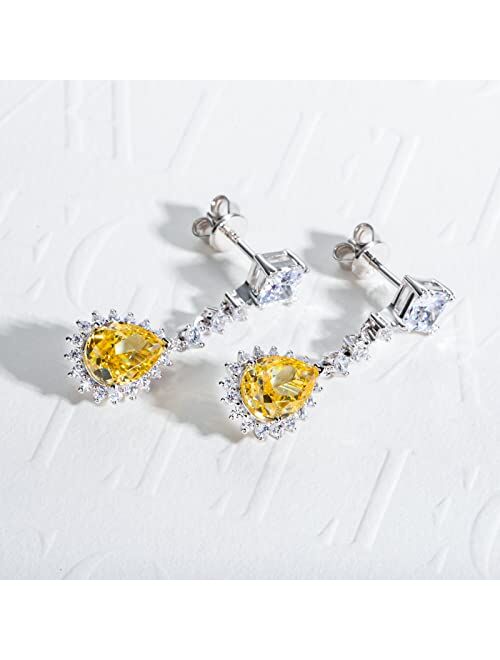 Gobaalele Pear Drop Dangle Earrings,2ct Yellow Halo Cubic Zirconia Simulated Diamond CZ Citrine 925 Sterling Silver Teardrop Earring for Women