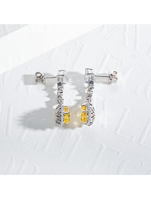 Gobaalele Pear Drop Dangle Earrings,2ct Yellow Halo Cubic Zirconia Simulated Diamond CZ Citrine 925 Sterling Silver Teardrop Earring for Women