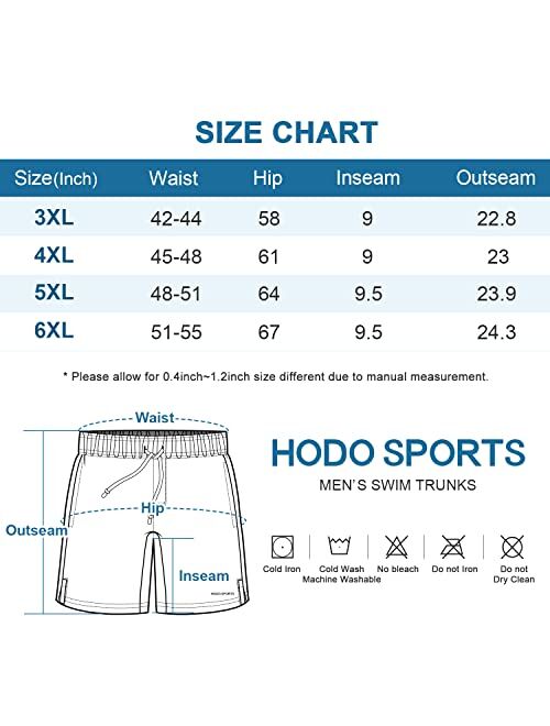 HODOSPORTS Big and Tall Swim Trunks for Men 3X-6X