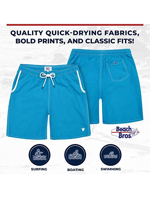 Beach Bros. Mens Swim Trunks, Quick Dry Board Shorts, Lightweight Quick Drying Swimsuit with Elastic Waistband and Pockets