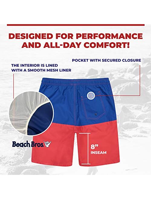 Beach Bros. Mens Swim Trunks, Quick Dry Board Shorts, Lightweight Quick Drying Swimsuit with Elastic Waistband and Pockets