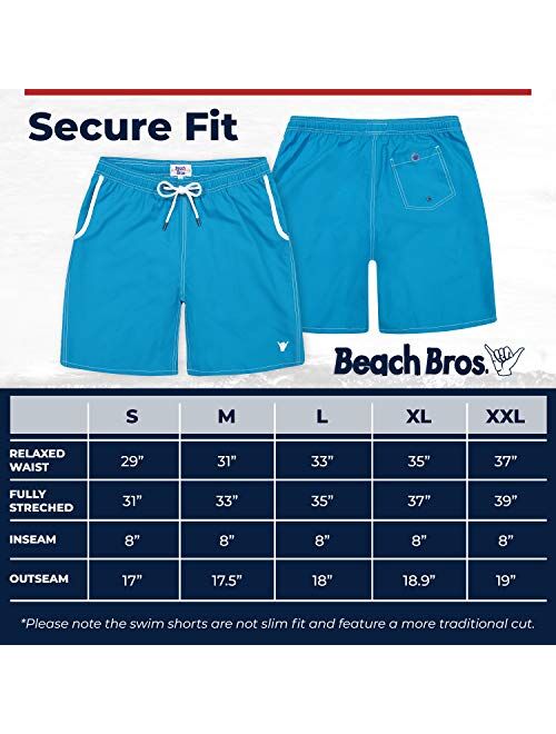 Beach Bros. Mens Swim Trunks, Quick Dry Board Shorts, Lightweight Quick Drying Swimsuit with Elastic Waistband and Pockets