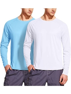 2 Pack Men's Rashguard Swim Shirts, UPF 50  Long Sleeve Loose-Fit Shirts, Cool Dry UV Protection Water T-Shirts