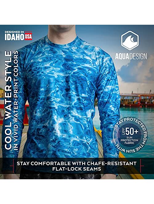 Aqua Design Mens Rash Guard Long Sleeve Water Shirt, Swimming Shirts for Men