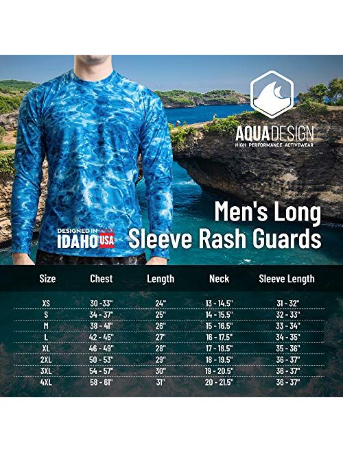 Aqua Design Mens Rash Guard Long Sleeve Water Shirt, Swimming Shirts for Men