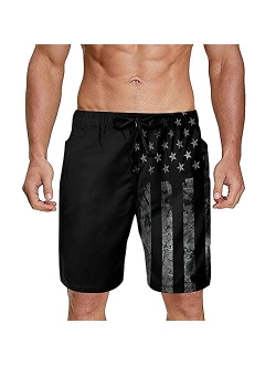 Gdewcro Vintage Black American Flag Men's Summer Swim Trunks Quick Dry Board Shorts Beach Shorts with Mesh Lining