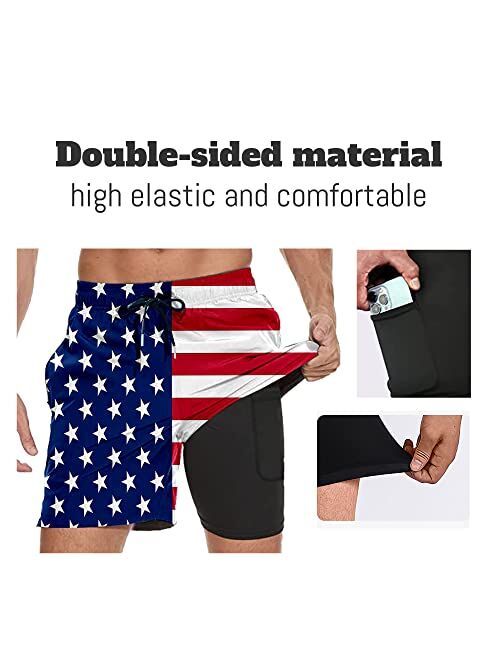 Gdewcro Vintage Black American Flag Men's Summer Swim Trunks Quick Dry Board Shorts Beach Shorts with Mesh Lining