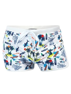 Men's 50s Vintage Tropical Print Swim Brief Square Leg Contrast Swimwear Swimsuit