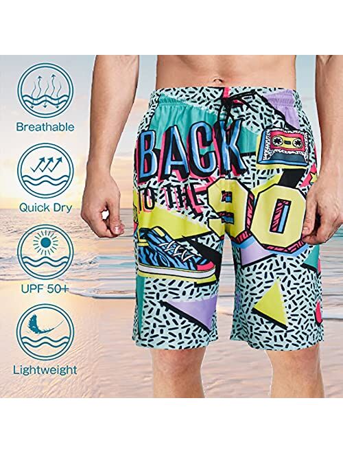 XSKJY Mens 80s 90s Swim Trunks Quick Dry Striped Swim Shorts with Mesh Lining Swimsuit