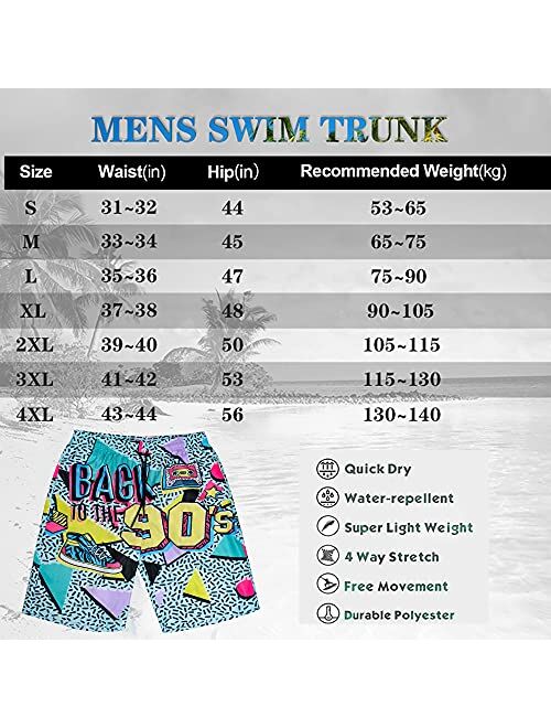 XSKJY Mens 80s 90s Swim Trunks Quick Dry Striped Swim Shorts with Mesh Lining Swimsuit