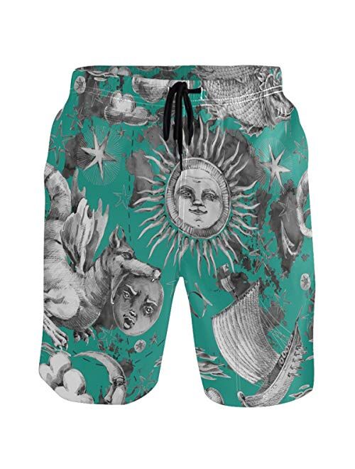 visesunny Men's Wolf Galaxy Beach Shorts Summer Swim Trunks Sports Running Bathing Suits with Mesh Lining