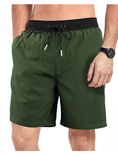 BOCACUE Mens Swimming Trunks with Compression Liner 2 in 1 Quick Dry Beach Shorts with Pockets, Swim Trunks Men