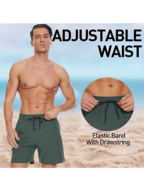 Arcweg Mens Swim Trunks with Compression Liner 2 in 1 Beach Swimming Trunks Quick Dry Swim Shorts with Zipper Pockets