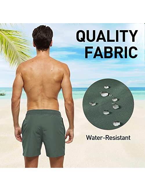 Arcweg Mens Swim Trunks with Compression Liner 2 in 1 Beach Swimming Trunks Quick Dry Swim Shorts with Zipper Pockets