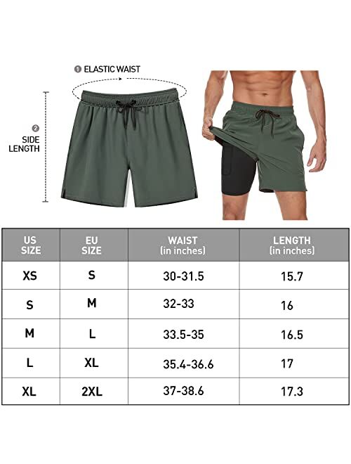 Arcweg Mens Swim Trunks with Compression Liner 2 in 1 Beach Swimming Trunks Quick Dry Swim Shorts with Zipper Pockets