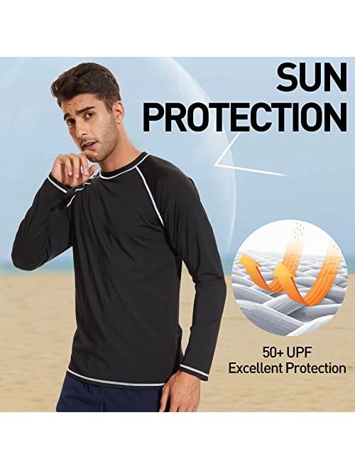 Arcweg Rash Guard Men Swim Shirt Long Sleeves Diving Rash Vest Fit Top T-Shirt