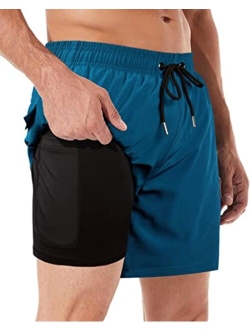 AGOBUHE Mens Swim Trunks Swim Shorts with Compression Liner Quick Dry Swim Shorts with Mesh Lining Pockets