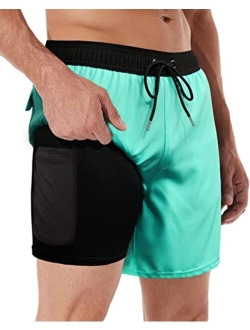 AGOBUHE Mens Swim Trunks Swim Shorts with Compression Liner Quick Dry Swim Shorts with Mesh Lining Pockets