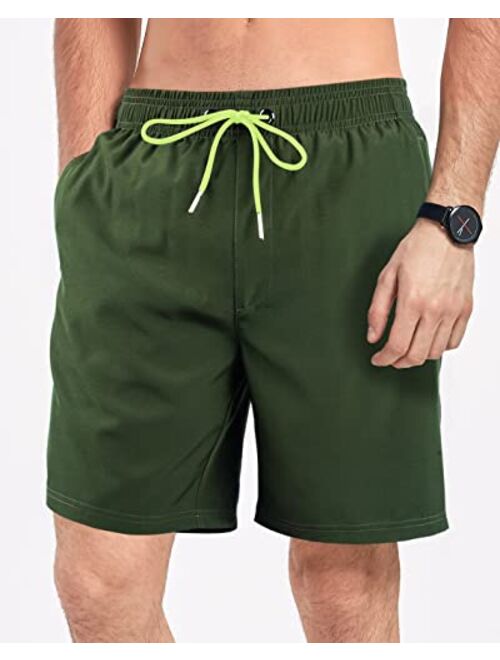 AGOBUHE Mens Swim Trunks Swim Shorts with Compression Liner Quick Dry Swim Shorts with Mesh Lining Pockets