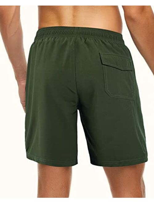 AGOBUHE Mens Swim Trunks Swim Shorts with Compression Liner Quick Dry Swim Shorts with Mesh Lining Pockets