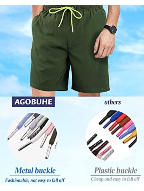 AGOBUHE Mens Swim Trunks Swim Shorts with Compression Liner Quick Dry Swim Shorts with Mesh Lining Pockets