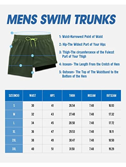 AGOBUHE Mens Swim Trunks Swim Shorts with Compression Liner Quick Dry Swim Shorts with Mesh Lining Pockets