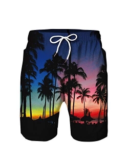 Plustrong Mens Swim Trunks 3D Funny Print Elastic Waist Board Shorts Quick Dry Beach Swim Shorts Swimwear