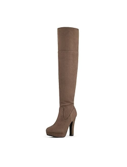 Women's Thigh High Chunky Heel Platform Over The Knee Boots