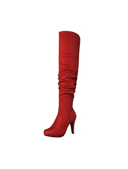 Women's Thigh High Chunky Heel Platform Over The Knee Boots