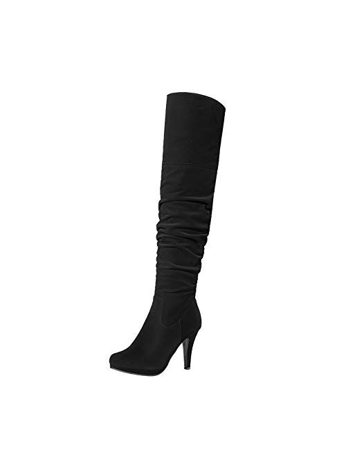 DREAM PAIRS Women's Thigh High Chunky Heel Platform Over The Knee Boots