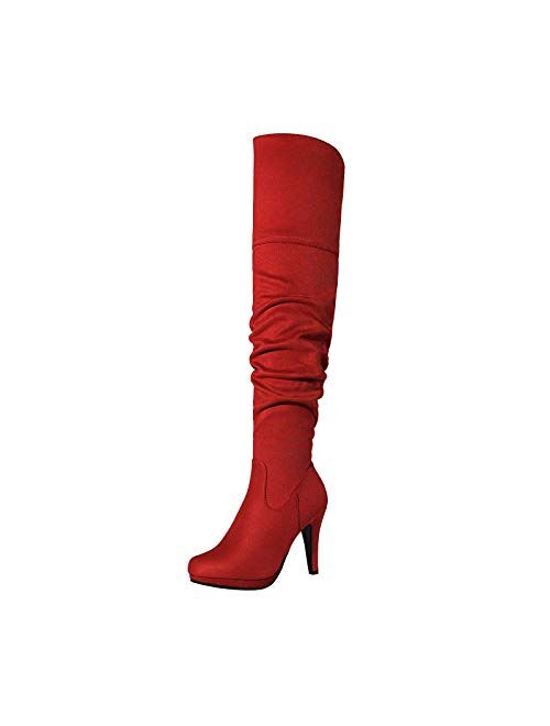 DREAM PAIRS Women's Thigh High Chunky Heel Platform Over The Knee Boots