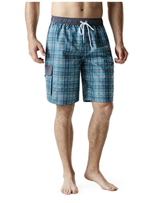 TSLA Men's Quick Dry 11 Inches Swim Trunks, Beach Board Shorts with Inner Mesh Lining, Bathing Suits with Pockets