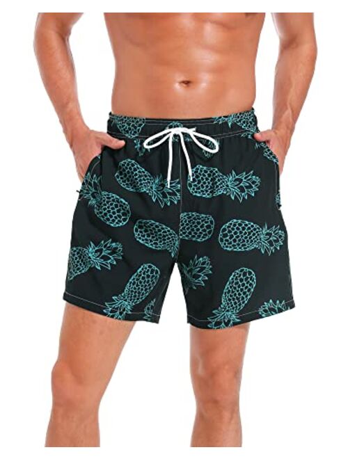 SILKWORLD Mens Swimming Trunks with Compression Liner Quick Dry 5 inch Swim Shorts with Zipper Pockets