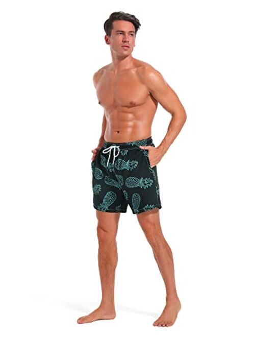 SILKWORLD Mens Swimming Trunks with Compression Liner Quick Dry 5 inch Swim Shorts with Zipper Pockets