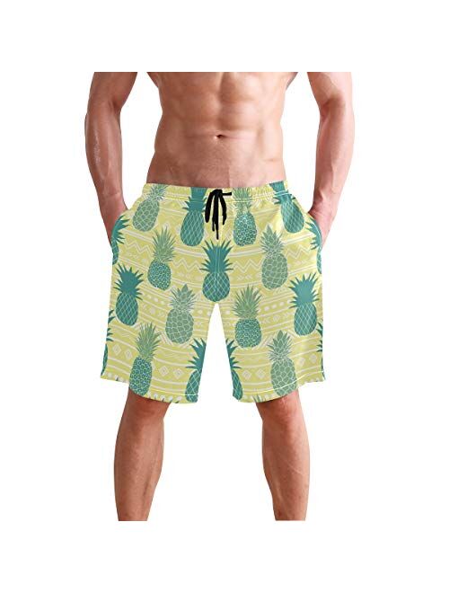 WIHVE Men's Beach Swim Trunks Tropical Swimsuit Underwear Board Shorts with Pocket and Mesh Lining