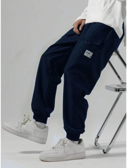 Men Letter Patched Cargo Pants