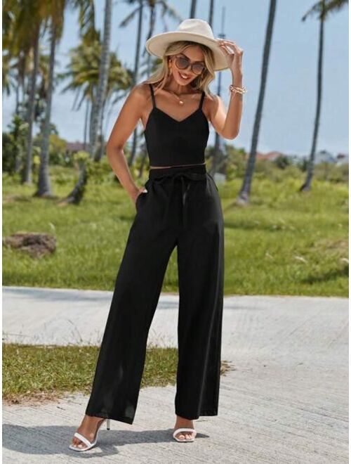 SHEIN Solid Cami Top & Wide Leg Pants