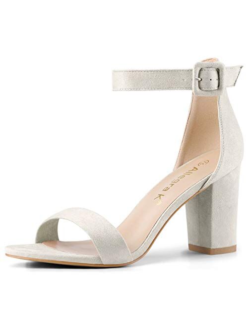 Allegra K Women's High Chunky Heel Buckle Ankle Strap Sandals