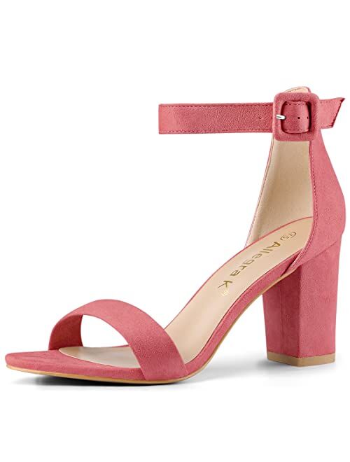 Allegra K Women's High Chunky Heel Buckle Ankle Strap Sandals