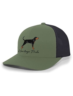 Canine Collection Black and Tan Coonhound Hunting Dog Mens Embroidered Mesh Back Trucker Hat