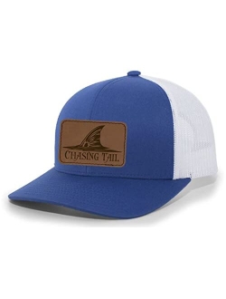 Chasing Tail Fish Laser Engraved Leather Mens Trucker Hat Baseball Cap