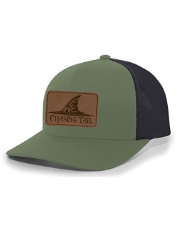 Chasing Tail Fish Laser Engraved Leather Mens Trucker Hat Baseball Cap