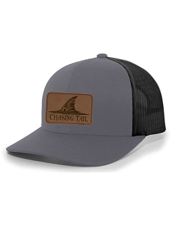 Chasing Tail Fish Laser Engraved Leather Mens Trucker Hat Baseball Cap