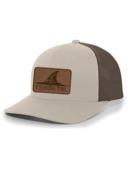 Chasing Tail Fish Laser Engraved Leather Mens Trucker Hat Baseball Cap