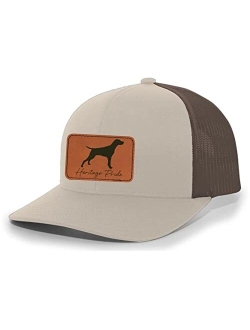 Canine Collection German Pointer Bird Dog Mens Hunting Engraved Leather Patch Mesh Back Trucker Hat