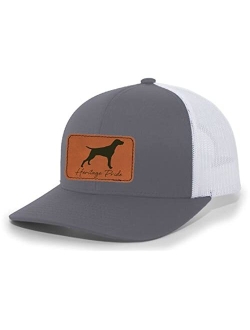 Canine Collection German Pointer Bird Dog Mens Hunting Engraved Leather Patch Mesh Back Trucker Hat