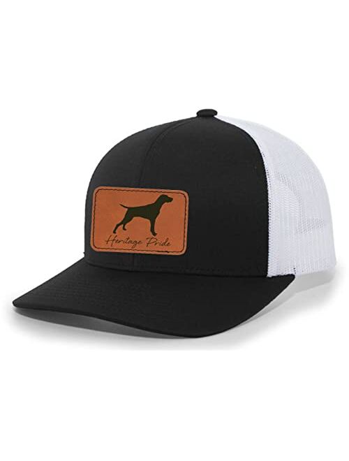 Heritage Pride Canine Collection German Pointer Bird Dog Mens Hunting Engraved Leather Patch Mesh Back Trucker Hat